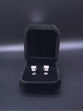 Sterling Silver Square Halo Stud Earrings - Silver